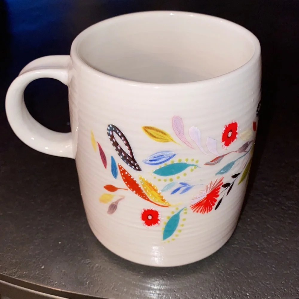 Anthropologie White Mug with Red Floral Letter T